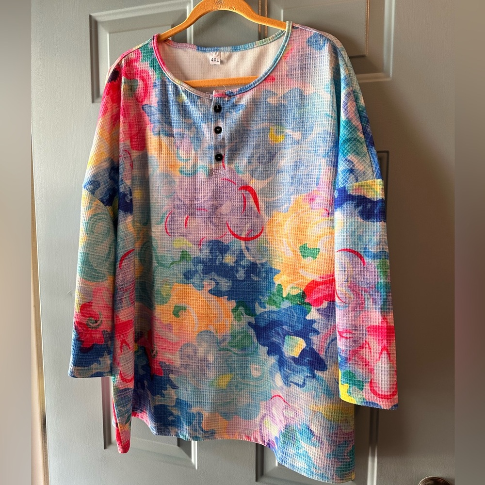 NEW IN BAG Rosy Comfy Waffle Knit 4X floral top
